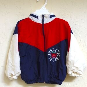 Weebok Kids Y2K Red White Blue Athletic Windbreaker Track Hooded Jacket Size 4T